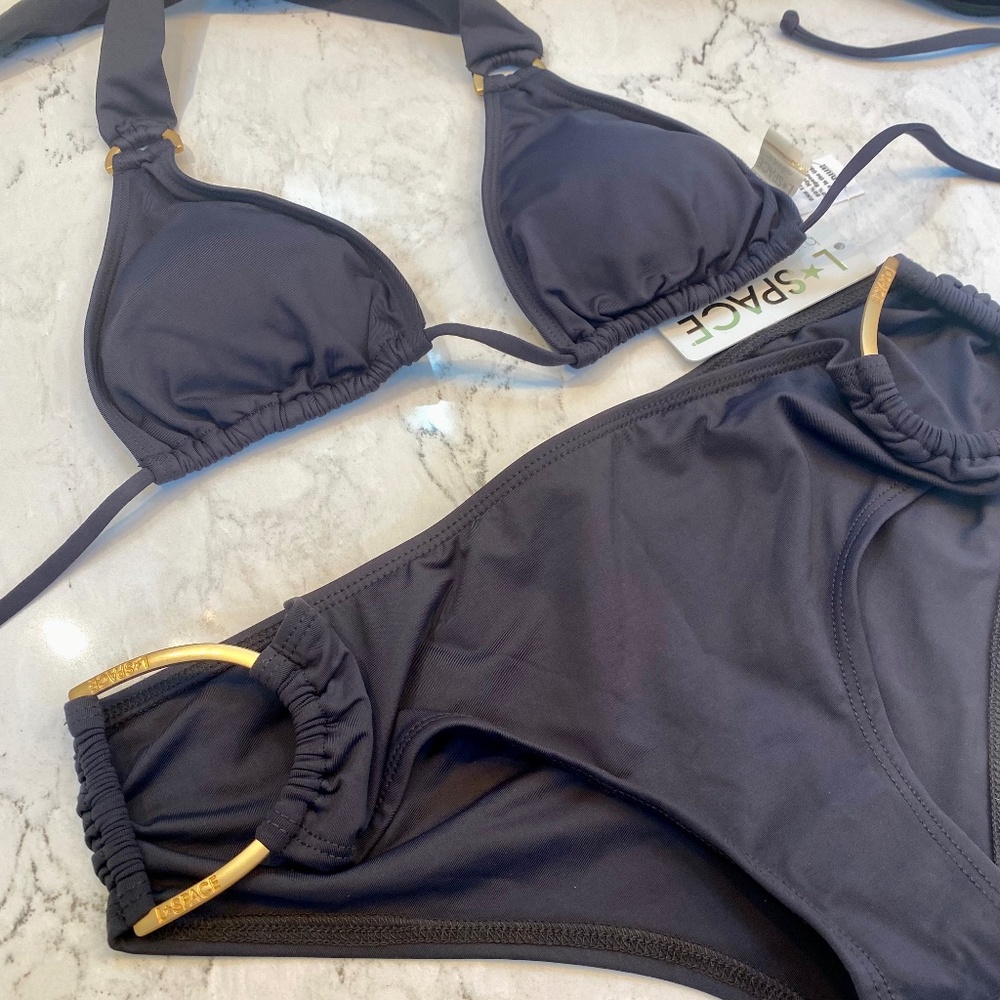 NWT L*Space Diva D Ring  Bikini Tops (Size S, M) Bottom (Size L) Grey